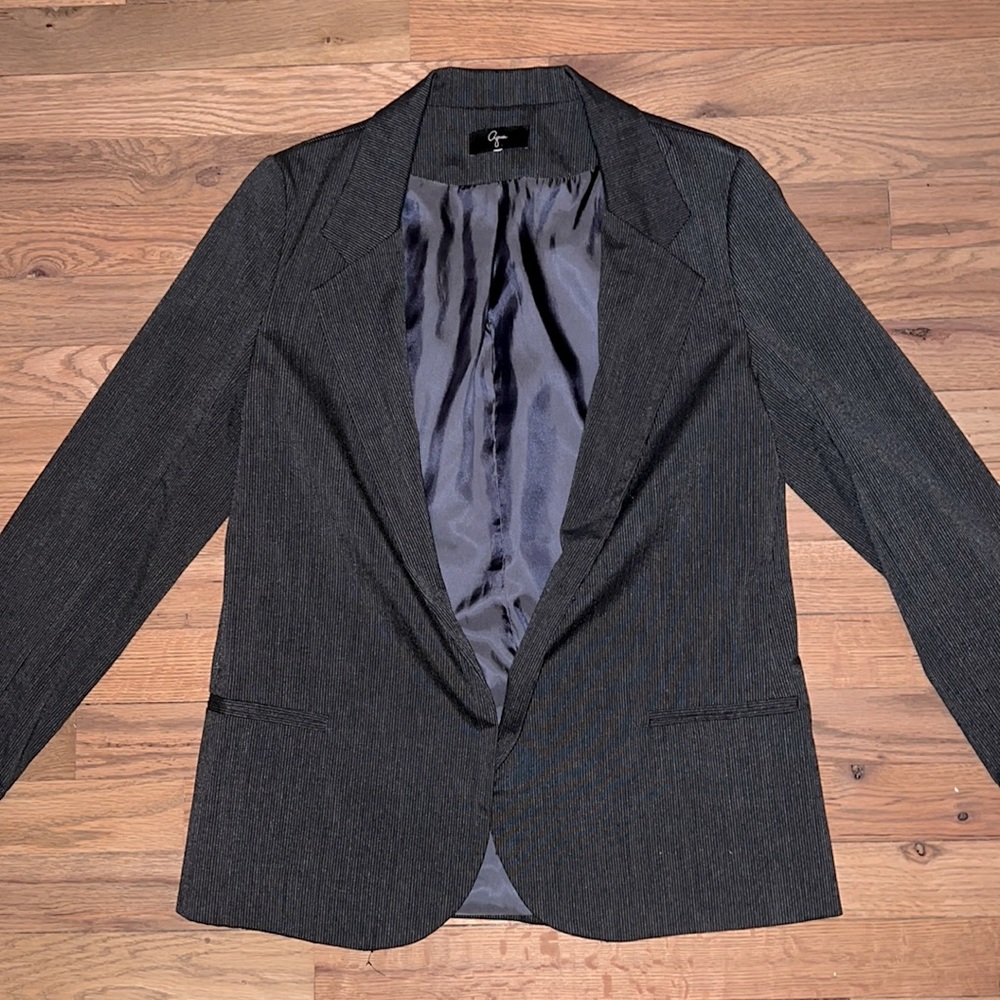 Aqua Gray and Black Striped Blazer Size M